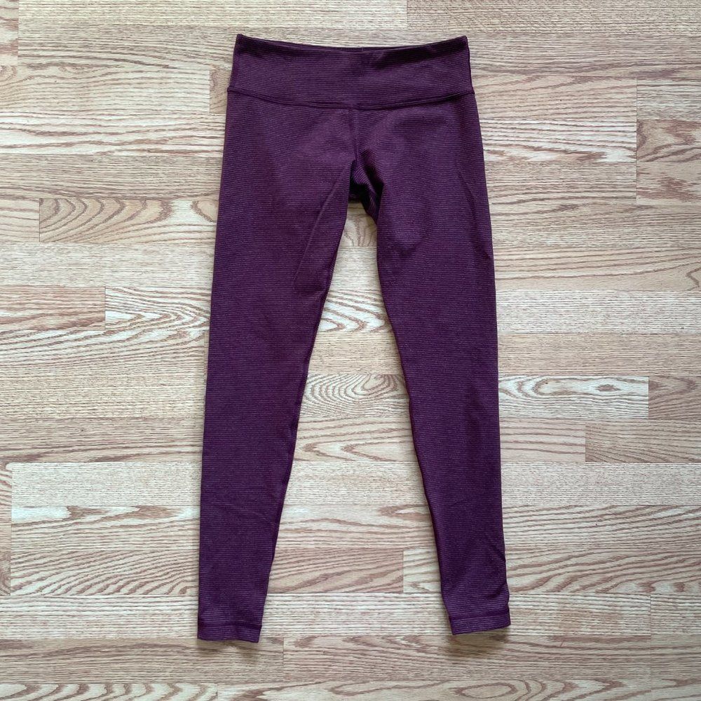 Lululemon Wunder Under Burgundy Stripe Pants Full Length 8